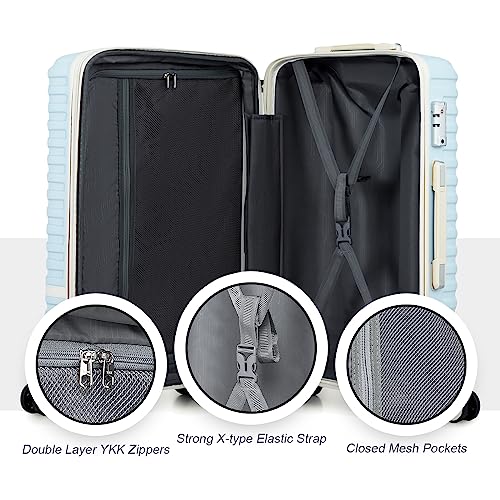 Image of Joyway Luggage Set 3 Piece Suitcase Sets with Spinner Wheel,Hardside Expandable Travel Laggage with TSA Lock (13 /20 /24 /28 Lightblue brown