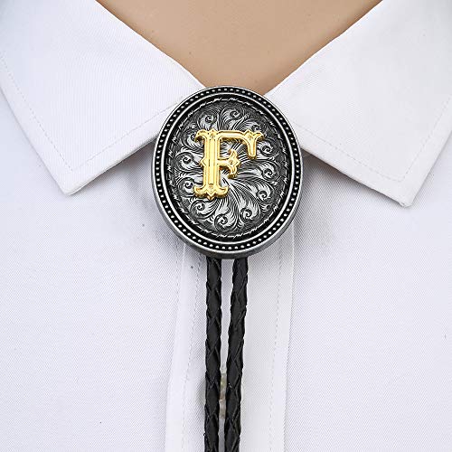 Image of HUABOLA CALYN Bolo tie for Men, Western Cowboy Golden Alphabet Initial Letter ABCDJMR to Y Costume Bolo ties Neckties