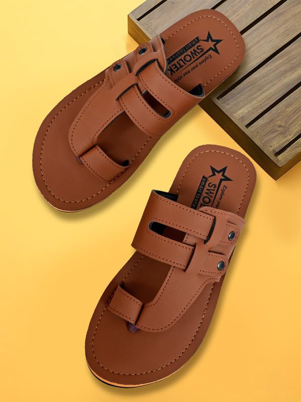 Image of Stylish Flip Flops and Slippers for Men | Comfortable & Lightweight Rubber Chappals Anti-Skid, Durable, Casual Footwear for Home & Outdoor Use (ALL-SWOLTEK-SOLDIER-TAN-2727 PT)