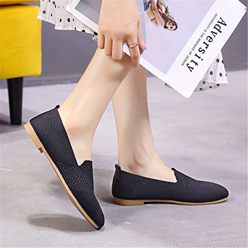 Image of RVROVIC Women Flat Shoes Knitted Lightweight Slip-on Loafers Breathable Soft Comfortable Ballet Flats(7,Pure-Black)