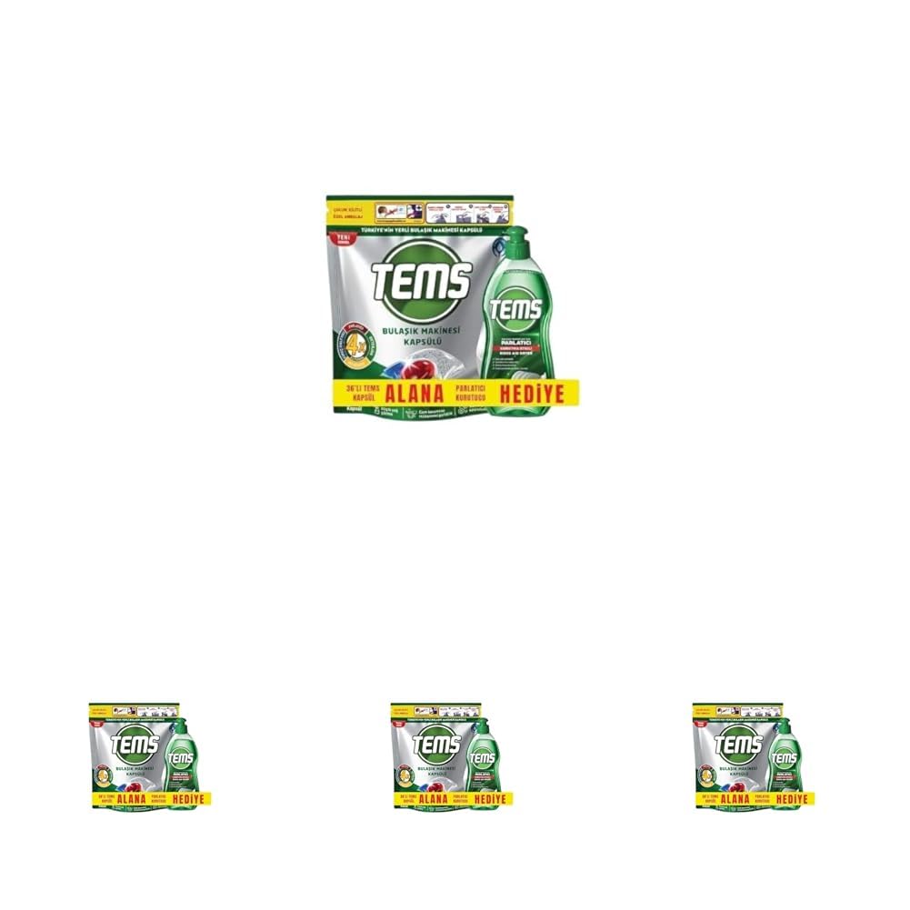 TEMS Bulaşık Makinesi Kapsülü 36'lı+ Parlatıcı 400 ml Hediyeli (4 paketi)