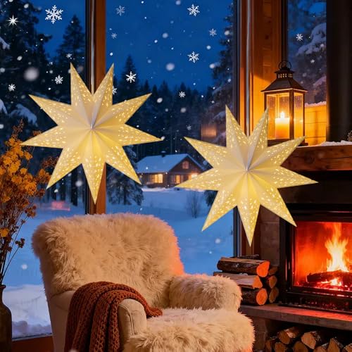 Rppiup 2 Stück 45cm Papiersterne Weihnachten, Leuchtsterne...