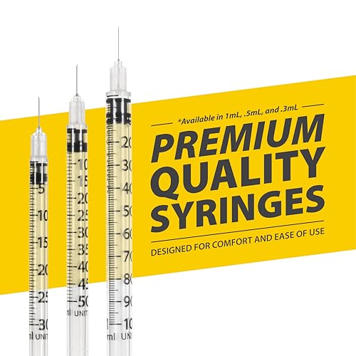 Image of Easy Touch 31 Gauge U-100 Insulin Syringes (31G 0.5cc 5 /16 inch) with 5 /16 inch Short Needle, 0.5cc (50 Unit Capacity), Bold Markings for Accurate Dosing, Disposable, Box of 100