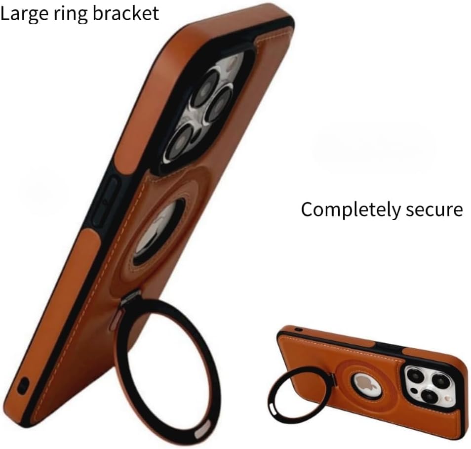 Leather Material with Metal Magnetic Folding Stand,Luxury Leather Invisible Stand Phone Case Cover for iPhone 12-15 (iPhone12promax,Brown) - Image 6
