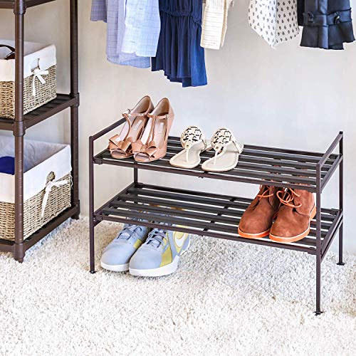 Image of INDIAN DECOR. 45799 Classic 2-Tier Stackable 6-Pair Space Saving Shelf Sturdy Metal Frame Shoe Storage Rack Organizer, Perfect for Bedroom, Closet, Entryway, Dorm Room - Black