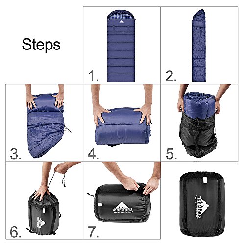 AGEMORE Cotton Flannel Sleeping Bag XL for Camping, Envelope Sleeping Bags for Adults 91\"X35\", Great for 3-4 Season Traveling, Hiking & Outdoor Activities, Waterproof Comfort with Compression Sack