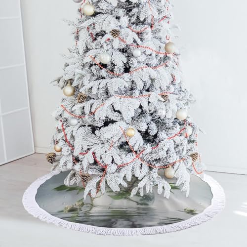 Jupe de sapin de Noël fleurs blanches pour un salon féerique - 6