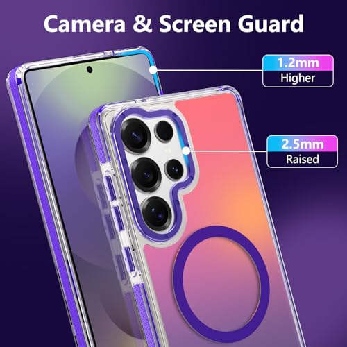 Image of Magnetic Case for Samsung Galaxy S25 Ultra [Compatible with Magsafe] [Cute Fashion Fluorescent Design] [1 Screen Protector] Slim Translucent Matte Case for Galaxy S25 Ultra 6.9 inch, Purple