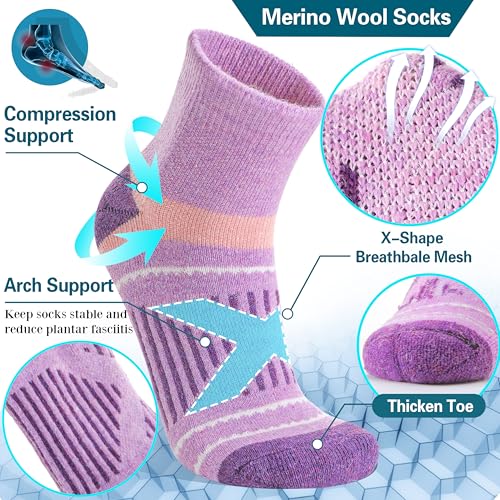 EBMORE 6 Pairs Merino Wool Ankle Hiking Running Socks Compression Support Thick Cushion No Show Socks for Men Women2
