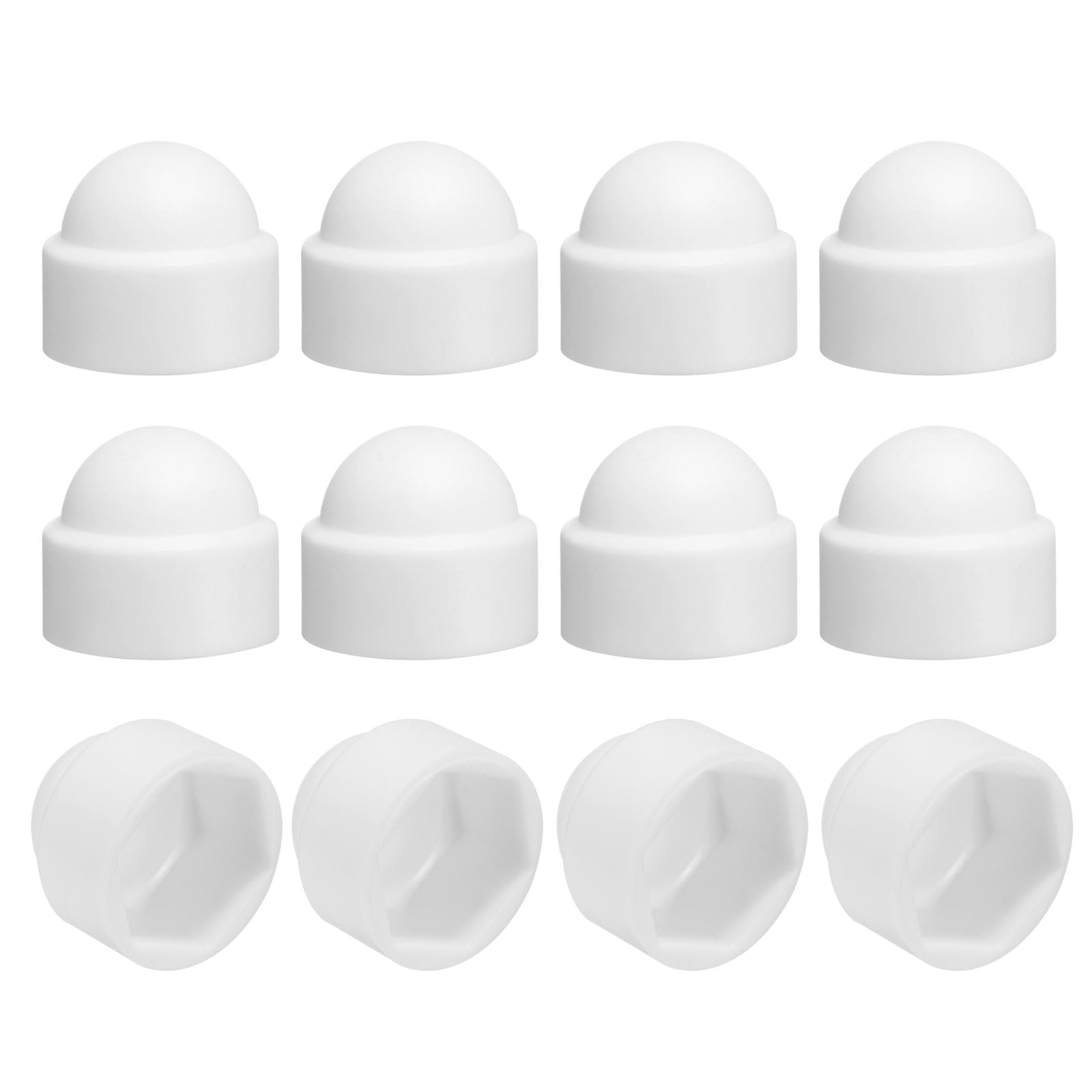 sourcing map 12Pcs Hex Nut Cover, M8x14x15mm Plastic Dome Nut Protection Cap Hex Screws Bolt Covers for Indoor Outdoor Furniture Automotive Bolts Decoration, White