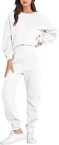 ANRABESS Conjunto deportivo de dos piezas para mujer, de manga larga, cuello redondo, con pantalones deportivos, con bolsillos