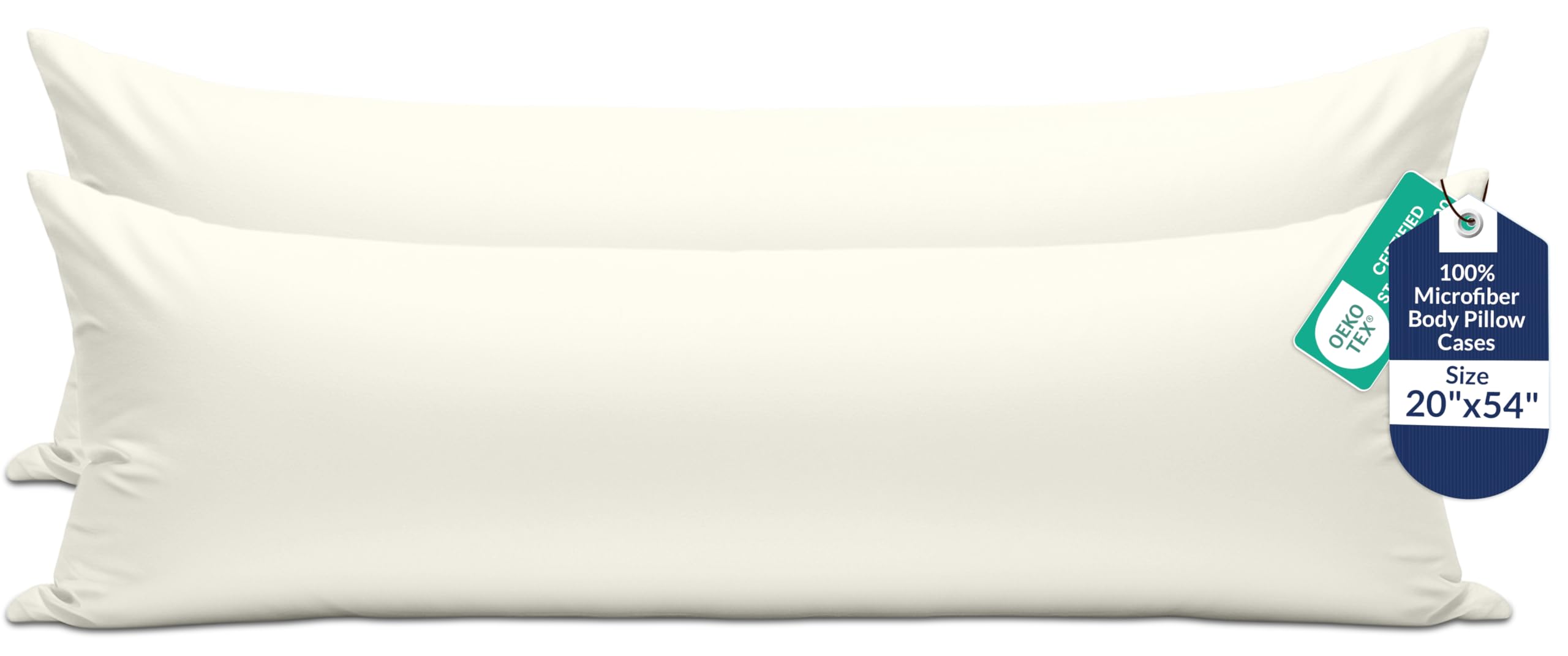 ROYALE LINENS Microfiber Body Pillow Cover with Zipper, 20x54 Inches- Ivory