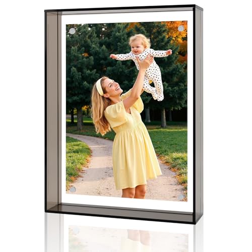 5x7 Acrylic Picture Frame Black - Clear Floating Photo Frames for 5 x 7 Inches Art Print - Individual for Tabletop Display - With Hangers for Wall Mount Horizontal or Vertical - 1 Pack