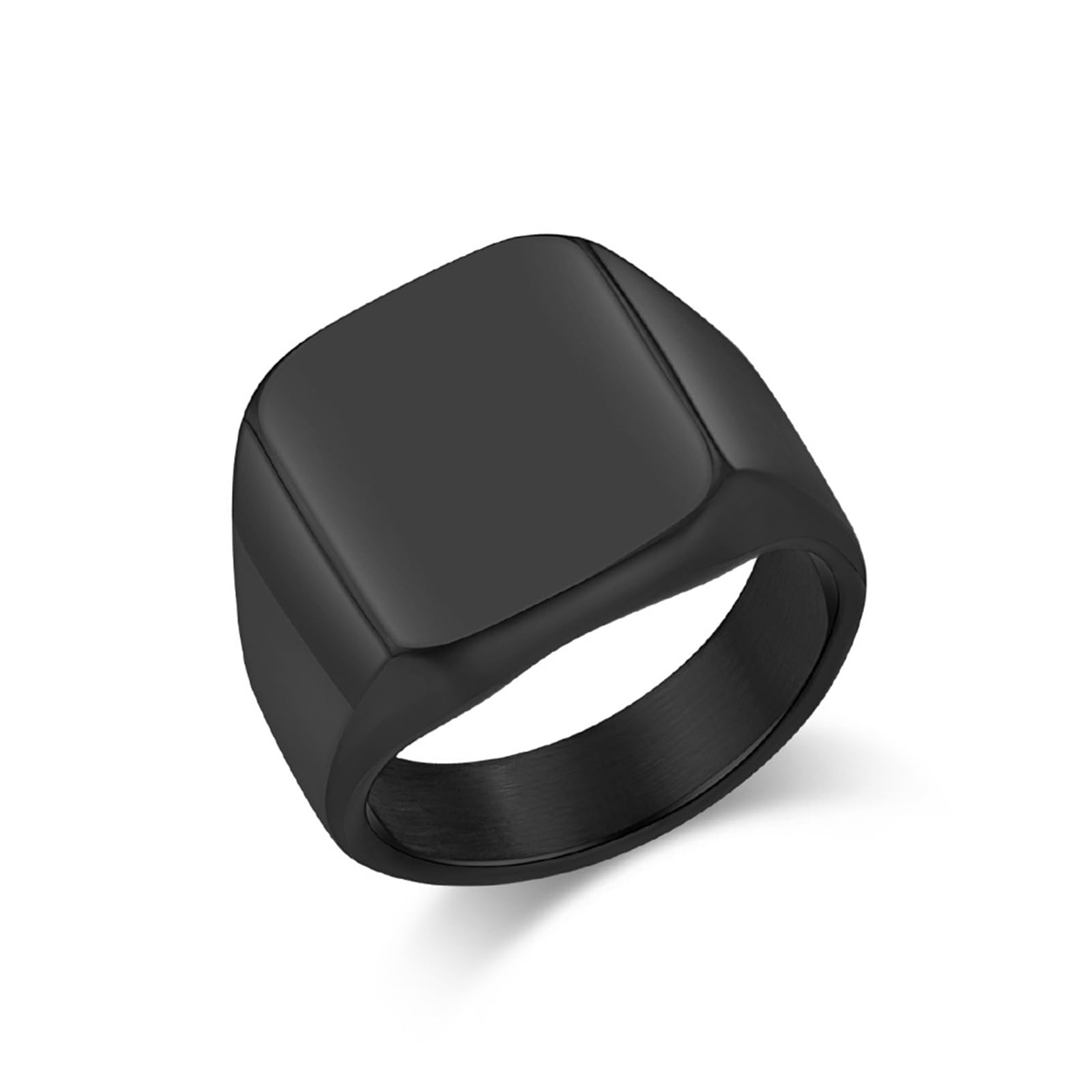 Wycian Stainless Promise Rings for Men, Rings Engagement for Men Polished Signet 16 mm in Black for Him Size 13, No Gemstone