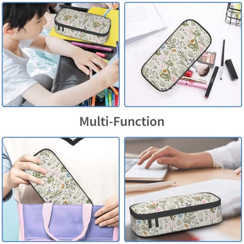 Image of Pretty Wild Floral Herb Flower Pencil Case Big Capacity Storage Pencil Pouch Stationery Bags With Zipper Portable Pen Holder Box Organizer For Boys Student College School Office Supplies