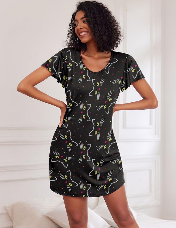 Image of Ekouaer 2 Pack Nightgowns for Women Short Sleeve Nightshirt Soft Sleepdress