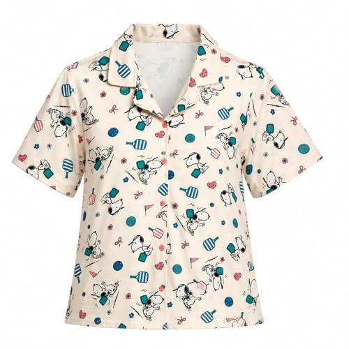 Image of COCO BRANDS Peanuts Snoopy Womens Pajama Set - 2 Piece Short Sleeve Button Down Sleep Shirt and Pajama Shorts