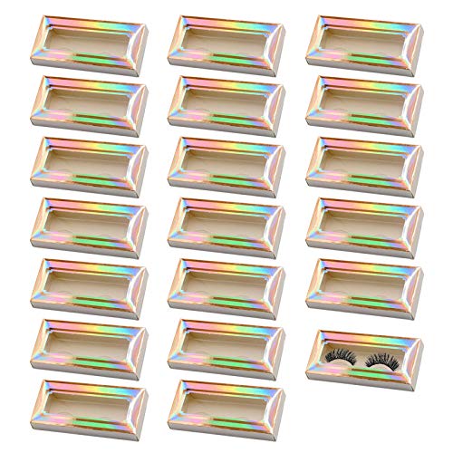 20pcs Eyelash Case Holder Eyelash Packaging Box with internal tray holographic Design for 25MM Strip Lashes 3D Mink Lashes (A01)