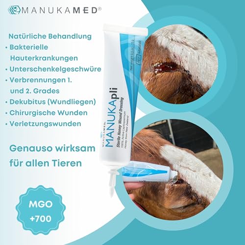 ManukaMed MANUKApli Wund und Heilsalbe schnelle Heilung Steriler Wund Creme Wundsalbe medizinischer Honig MGO+700 antibakteriel Wundgel 100% Bioaktiv Manuka (2x15 g)