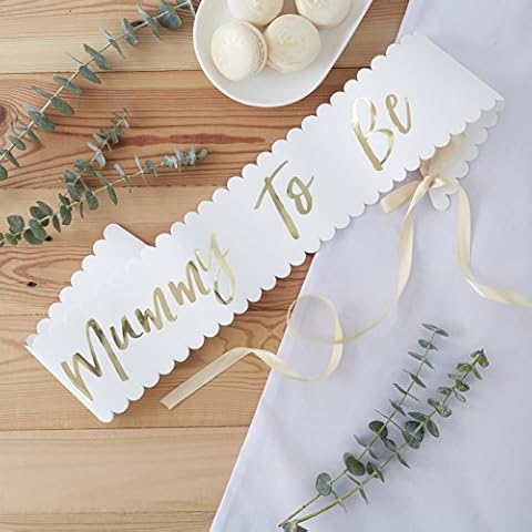 Ginger Ray Foiled Mother to Be Baby Shower Sash Decoration, White and Gold Cover