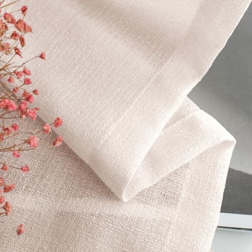 Image of Melodieux Pink Sheer Curtains with Tiebacks - 84 Inches Long for Living Room, Rod Pocket, Linen Look Shiny Texture, Semi Sheer Light Filtering Curtain Drapes for Bedroom, 52 inch W x 84 inch L, 2 Panels