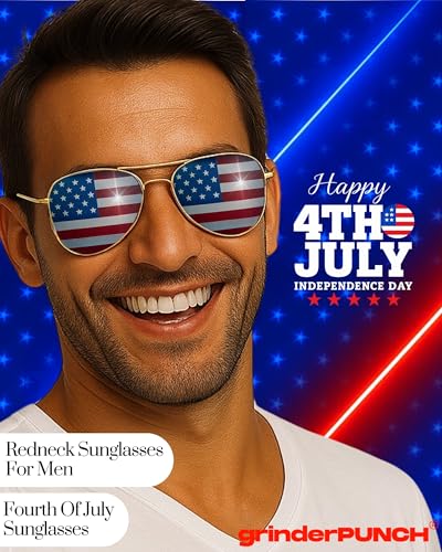 grinderPUNCH 3 Pack Bulk USA America Glasses - American Flag Aviator Sunglasses - Assorted Colors2