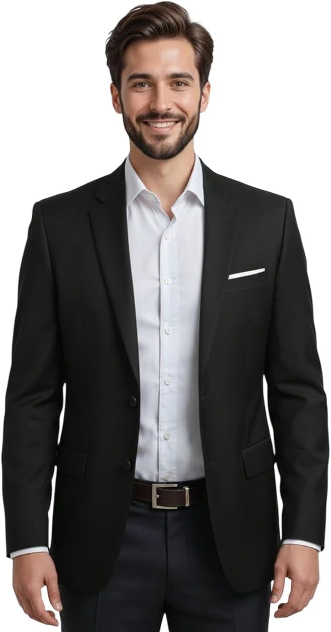 Men Cotton Blend Solid Single Breasted Blazer with Notched Lapel, | Stylish Full Sleeves, Button Closure, Regular Fit Formal Blazer for Mens (Black)