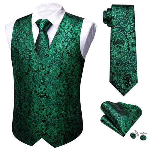 Image of Barry.Wang Men's Suit Vest Formal /Leisure Paisley Jacquard Silk Tie Pocket Square Waistcoat Set Wedding 5PCS
