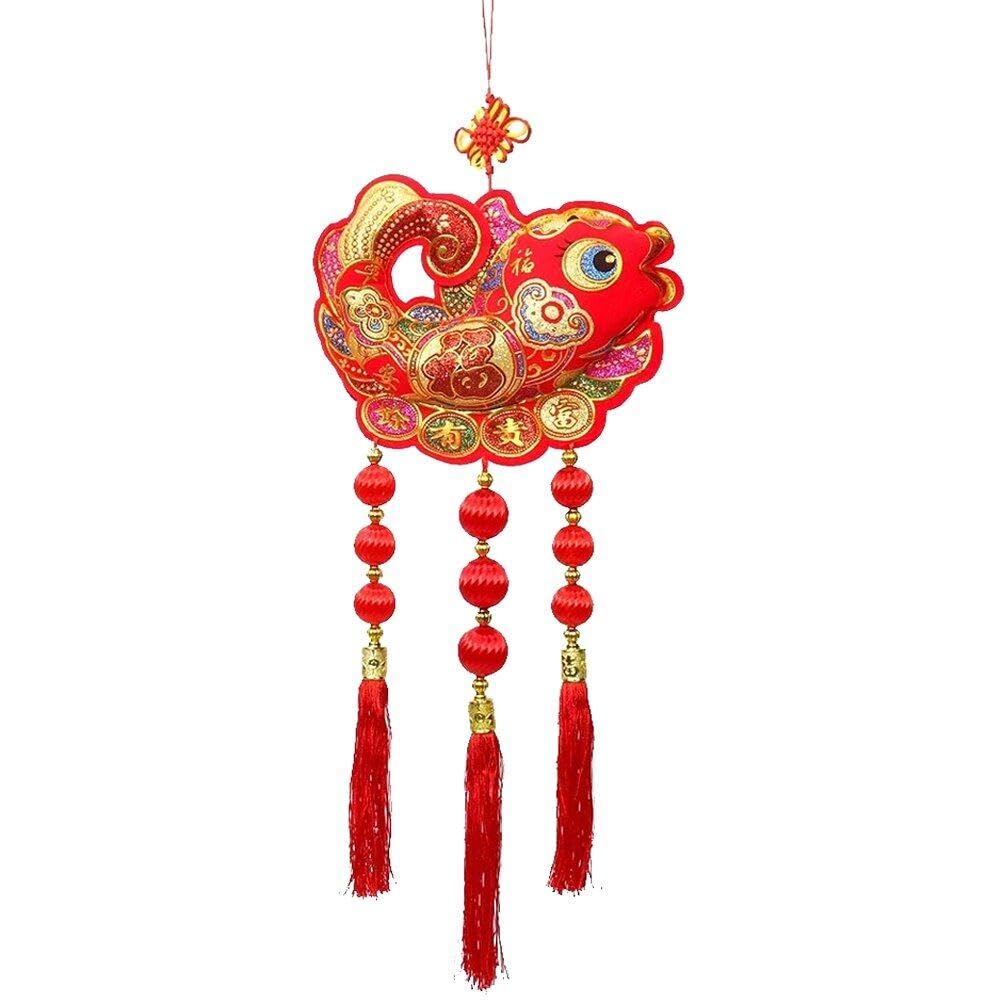 Luxylei Chinese Knot Tassel Hanging Ornament Traditional Red Lucky Fish Pendant Blessing Hanging Decor for New Year Festival