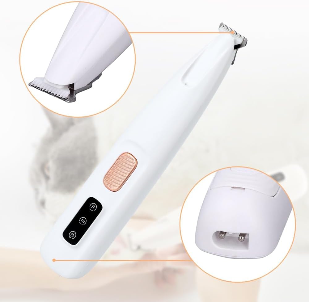 Patounet Tondeuse de Précision pour Chat, Tondeuse Patounet Chat, Tondeuse Chien Silencieuse avec des Lumières LED, Étanche IPX4, pour Pattes, Yeux, Oreilles, Visage et les Fesses (1 article)