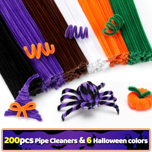 Image of Iooleem 200pcs Halloween Pipe Cleaners, Chenille Stems, Pipe Cleaners for Crafts, Pipe Cleaner Crafts, Art and Craft Supplies.