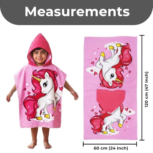 Image of Kids Poncho Towel 120x60 CM, Unicorn, Candy Pink