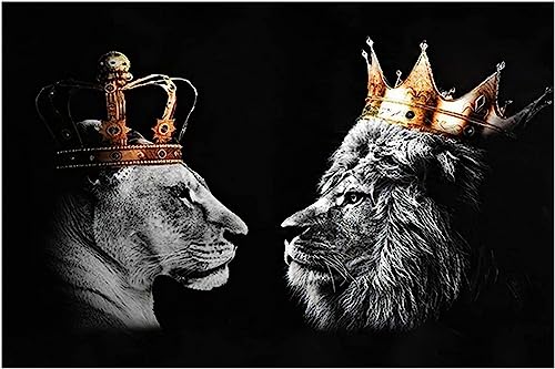 Tableau Lion Noir et Blanc | Solution Déco Murale pour Grand Mur Vide de Salon