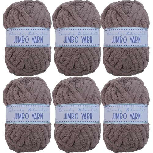 Image of 6 Pack ThreadArt Chunky Chenille Yarn for Hand Knitting, Jumbo, Dark Grey | Soft jumbo chenille yarn for hand knit and crochet. Make blankets, plushies & crochet projects. DIY quick projects.