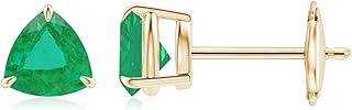 Angara Natural Claw-Set Trillion Emerald Stud Earrings in 14K Solid Gold/Platinum for Women | May Birthstone Jewellery