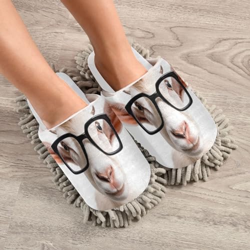 Cute Goat Microfiber Cleaning Slippers Washable Floor Mop Slippers Men and Women House Dusting Slippers - M4