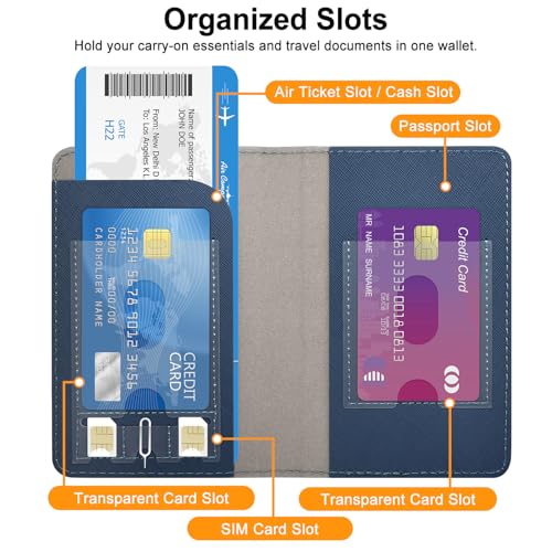 RSAquar Passport Holder for Women and Men, Premium PU Leather Travel Passport Wallet RFID Blocking Passport Cover Travel Documents Organizer (JD-Blue)3