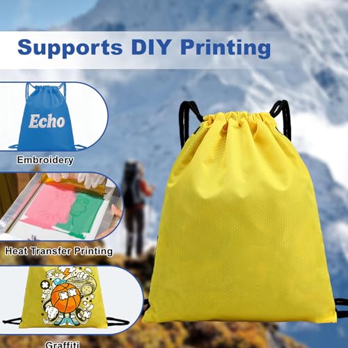Image of 5-Pack Waterproof Drawstring Backpacks, Soccer-Texture Oxford Fabric, 16.9 inch x 13.8 inch, Lightweight 0.20 lb Each, No Eyelets, Gym & Marathon Gear Sacks(Yellow)
