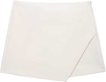 Womens Asymmetric Skort Mid Waist Zip Mini Shorts Skirts