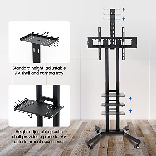 Mobile Tv Stand With Wheels For 32-65 Inch Tv Cart With Laptop Platform, Portable Rolling Tv Stands With Height Adjustable Shelf, Max Vesa Size 600X400Mm #TOP3