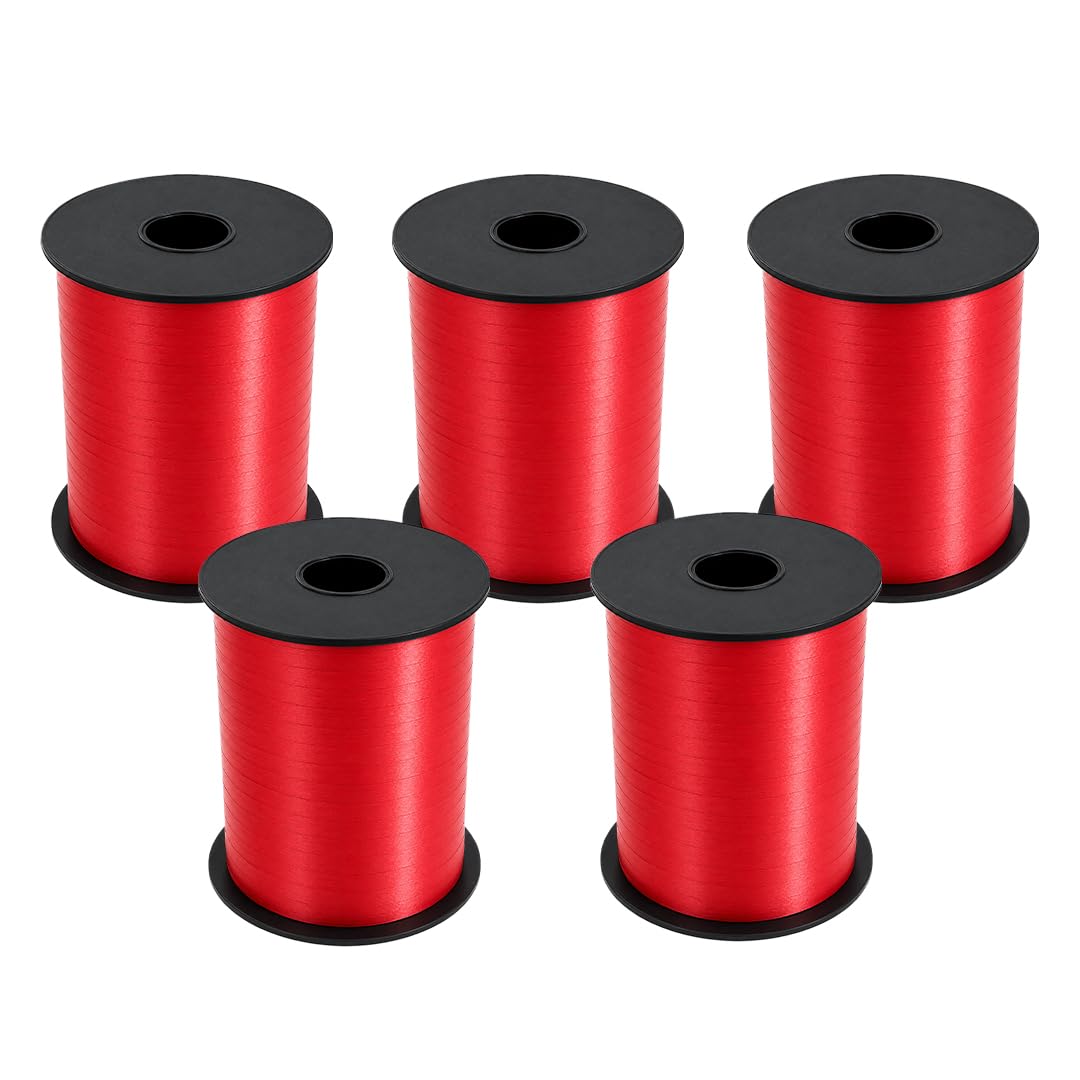 Red Curling Ribbon 91.4m (100 Yards) - Pack of 5 Reels - 5mm Balloon Ribbon for Gift Wrapping, Balloon Decorating, Present Bows, Party Decorations, Floristry & Crafts