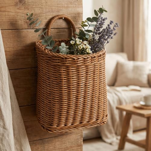 Cestas de pared de mimbre colgantes para optimizar plantas pequeñas 7
