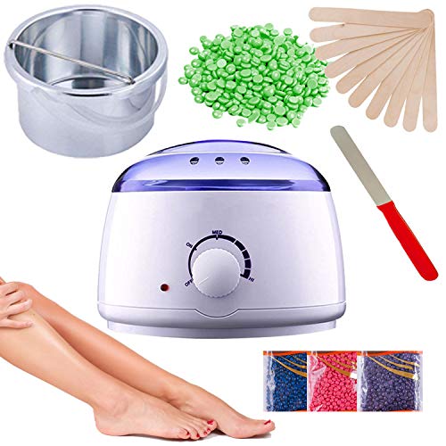 Esevalia Waxing Warmer for Hair Removal, Wax Heater Kit with Painless Hard Wax Beans, 10 Wax Applicator Sticks and Tweezers, at Home Waxing Machine for Leg, Armpit, Bikini, All Body Waxing