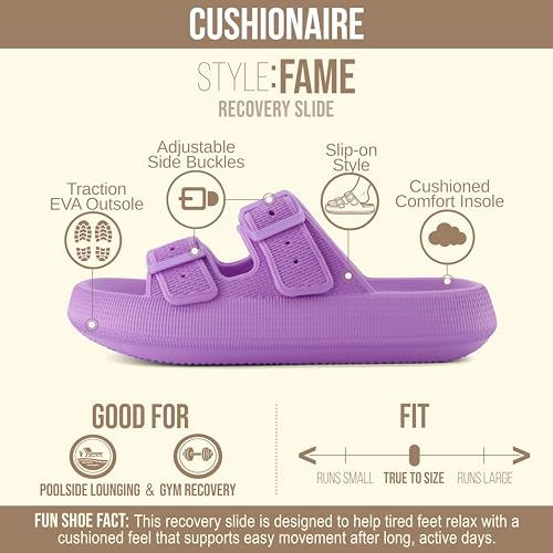 Image of CUSHIONAIRE Fame Pillow Recovery Sandals for Women, Adjustable Double Buckle Waterproof EVA Cloud Slides for Women