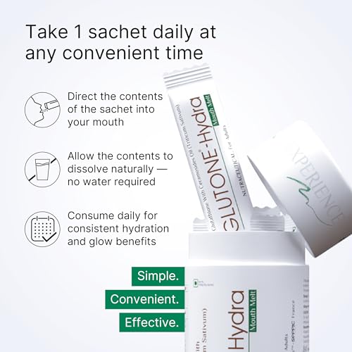 Image of Glutone-Hydra Mouth Melt | Setria Glutathione with Ceramosides Mouth Melts for Dry Skin | Glowing Hydrated Skin | Pack of 10 Sachets