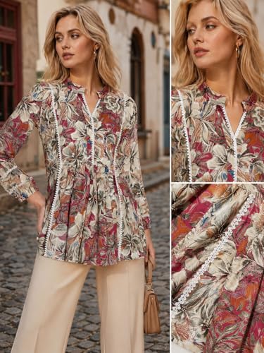 Image of Amazon Brand - INKAST Women Floral Regular Fit Tops | Blouse | Elasticated Cuffs | Shirt