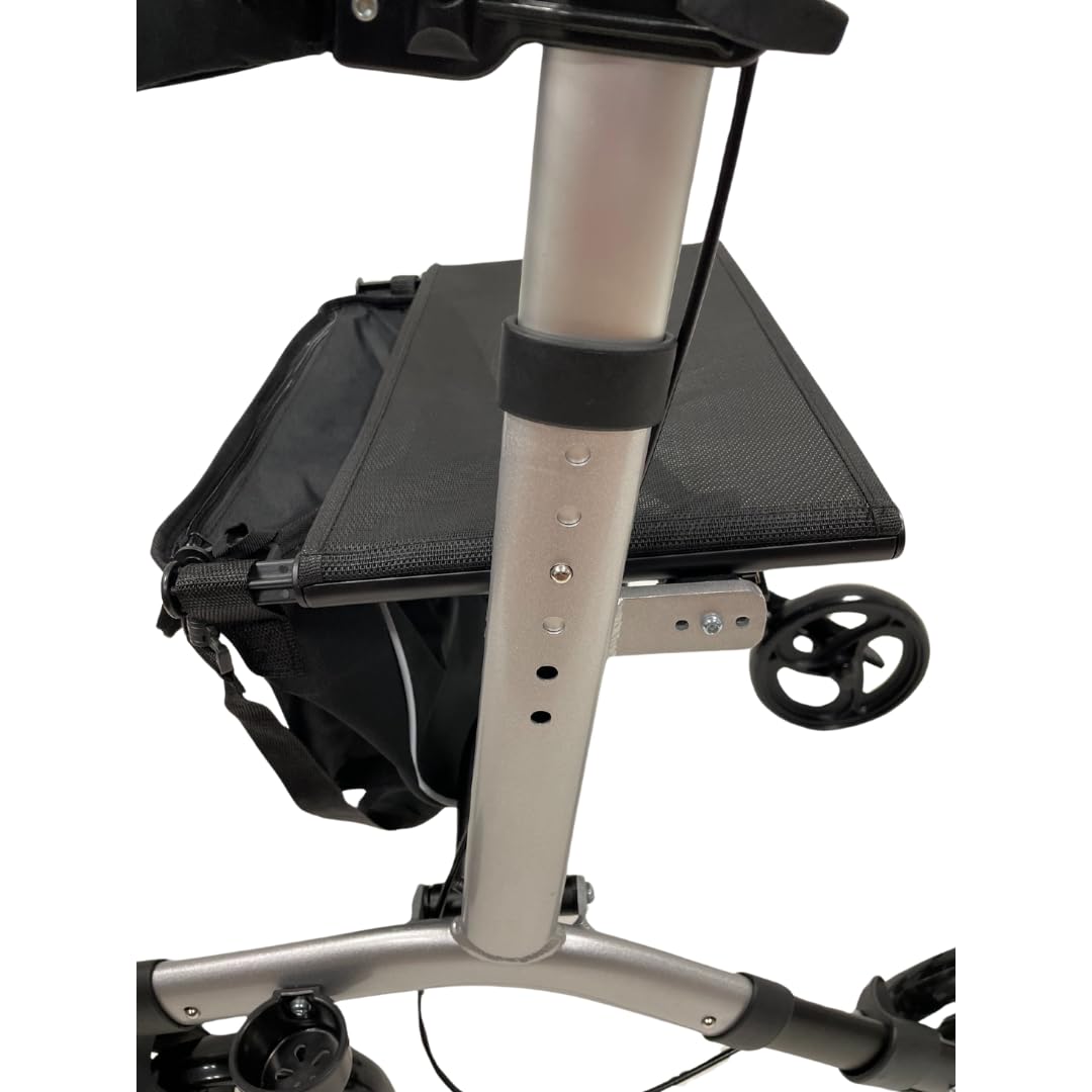 abc HOME Alu Rollator Leichtgewicht 7,3 kg – Klappbarer Reiserollator bis 130 kg – Gehhilfe mit Ankipphilfe, Sitz & Tasche – Höhenverstellbar & Silber/Schwarz