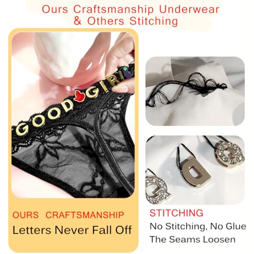 Personalized Thongs Unusual Name Underwear for Women Sexy Lace Bikini with Cute Rhinestone Metal Letter Underpants3