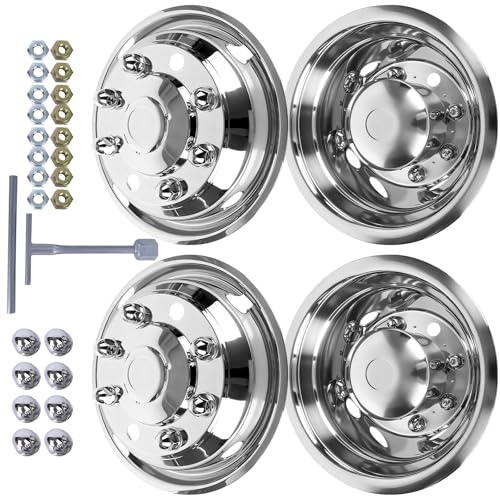 hightall 19.5 Wheel Simulators 8 Lug Stainless Steel Hubcaps Compatible with 90-10 19-25 Chevy/GMC C4500/C5500/C6500 90-25 F650 90-03 F600 90-25 International 20-25 Freightliner 04-25 Hino 258