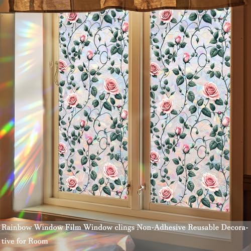 Película para ventana con diseño floral 3D sin pegamento 45x110 cm miniatura 4